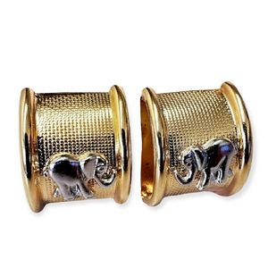 Silver-Gold Tone Elephant Clip Earrings .75"